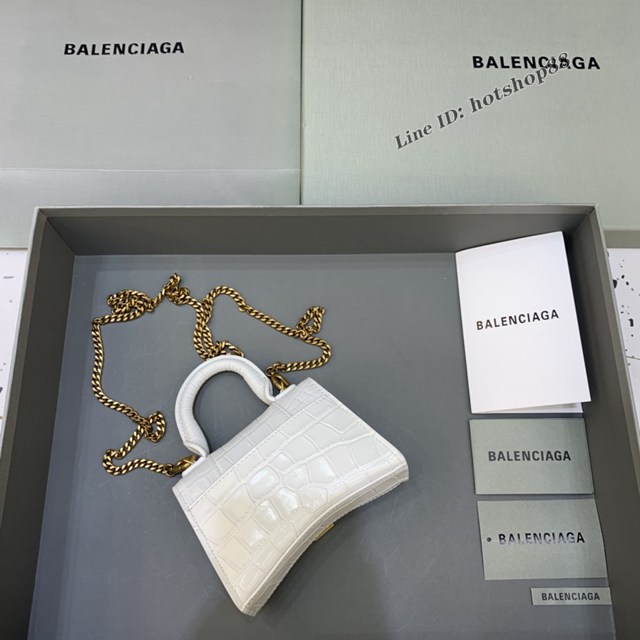 Balenciaga專櫃爆款mini Hourglass沙漏包 巴黎世家鱷魚紋白色金扣超迷你號手提肩背女包 fyj1548